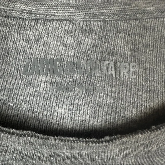 Zadig & Voltaire skinny skull tee embellished gray short sleeve size large - Picture 4 of 6